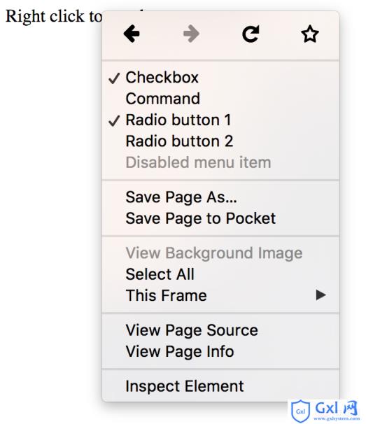 A HTML 5.1 context menu