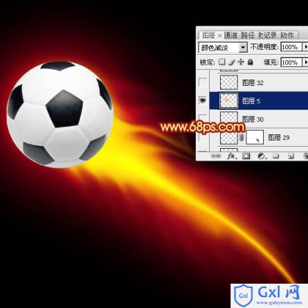 Photoshop为足球增加绚丽的动感火焰