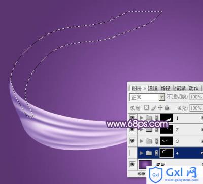 Photoshop制作飘逸的多弧度淡紫色绸带