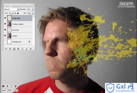 Photoshop 一张布满油漆的脸