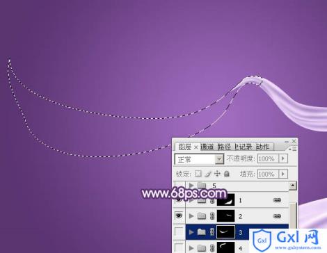 Photoshop制作飘逸的多弧度淡紫色绸带