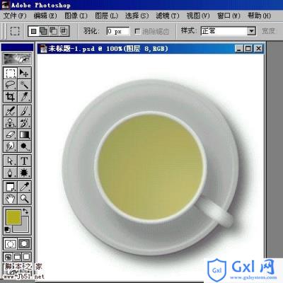 Photoshop 盛满各种茶水的杯子