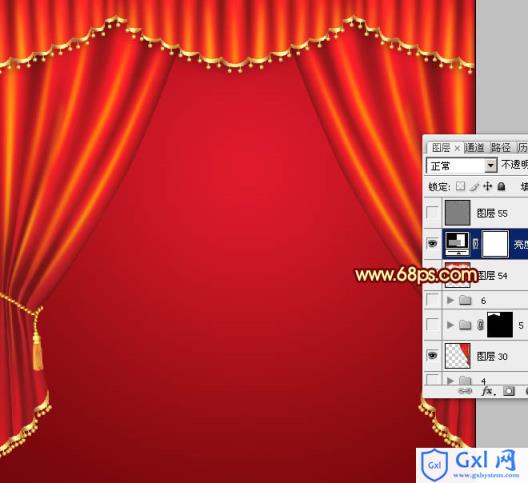 Photoshop设计制作喜庆华丽的红色金边帷幕