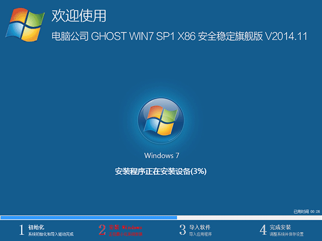 电脑公司 GHOST WIN7 SP1 X86 安全稳定旗舰版 V2014.11（32位）