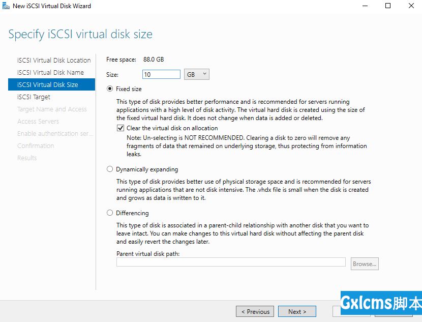 iSCSI virtual disk size