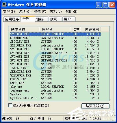 WinXP系统任务管理器显示不全